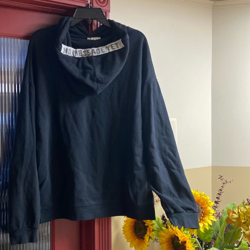 Zara No Message Yet Black Cotton Blend Oversized Hoodie